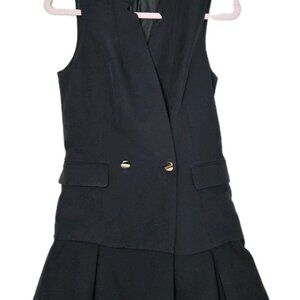 ZARA Sleevless Blazer Vest Dress Gold Buttons Pockets, Womens Size XS